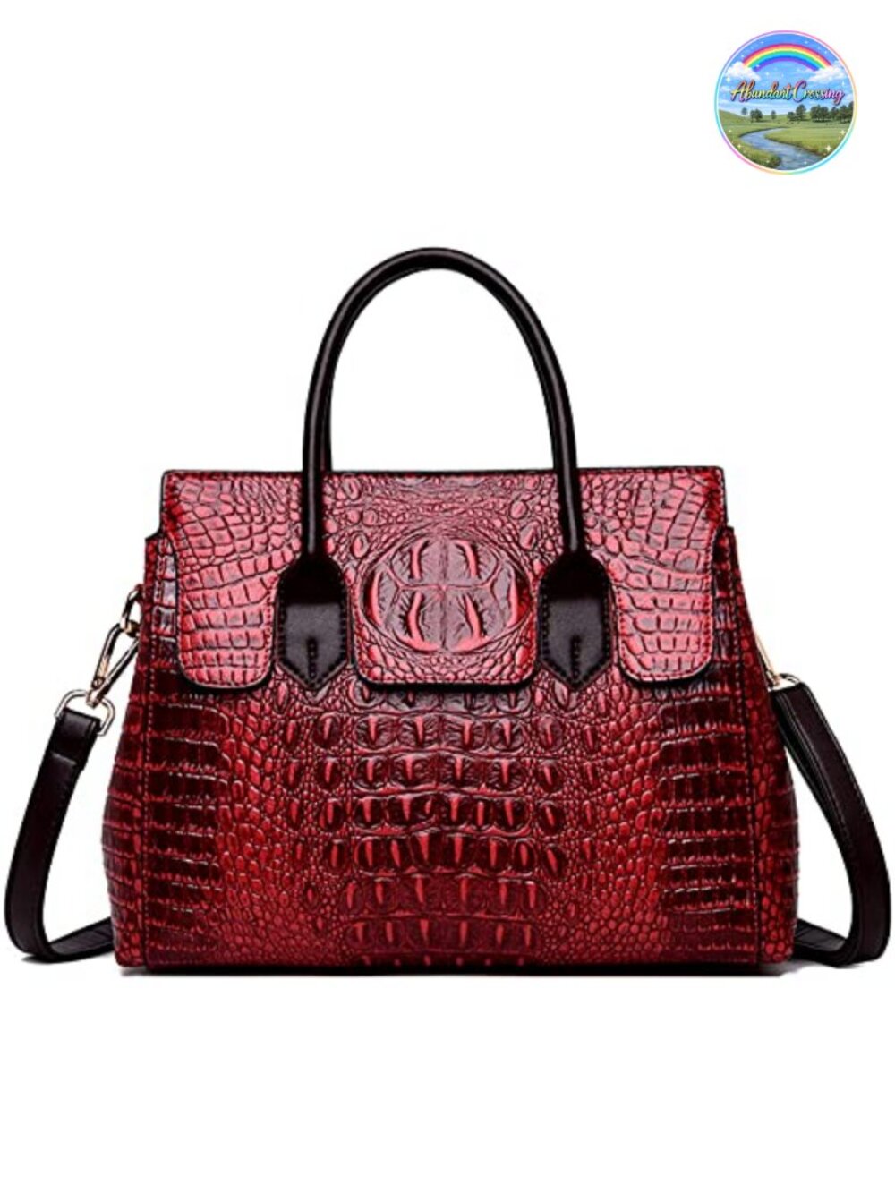 Faux Leather Crocodile Pattern Satchel with Detachable Strap